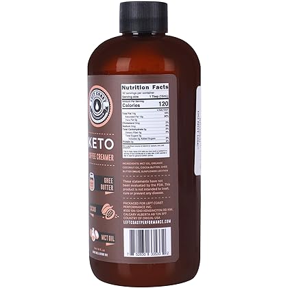 Keto Coffee Creamer with MCT Oil, Ghee Butter, Cocoa Butter, 16oz / 32 Servings. Must Blended. No Carb Keto Creamer for Coffee Booster. Unsweetened, Ketogenic, Low Carb by Left Coast Performance