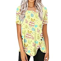 Short Sleeve Tee Womens Tshirt Easter Printed Tops Fashion Shirt Round Neck Button-Down Trendy Blouse 2024 Tunic