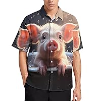 Pig Mens Hawaiian Shirt Printed Short Sleeve Button Down Summer Beach Shirts L