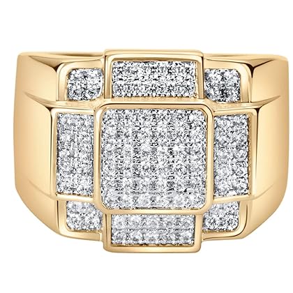 Sturgo 14K Yellow Gold Plated Mens Simulated Diamond Ring, Cluster Statement Design, D-E Color VS Clarity, Sizes 10 to 14