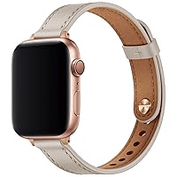 OUHENG Slim Band Compatible with Apple Watch Band 41mm 40mm 38mm, Women Genuine Leather Band Thin Strap for iWatch SE2 SE Series 9 8 7 6 5 4 3 2 1 (Ivory White/Rose Gold, 41mm 40mm 38mm)