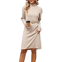 LANPULUX Womens Turtleneck Wool Sweater Dress Long Sleeve Ribbed Pullover Dresses Bodycon Winter Dress