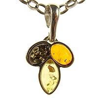 BALTIC AMBER AND STERLING SILVER 925 LEAF PENDANT NECKLACE - 14 16 18 20 22 24 26 28 30 32 34