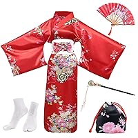 5Pcs Japanese Robe Geisha Yukata Dress Blossom Satin Bathrobe