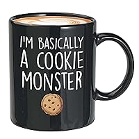 Baker Coffee Mug 11oz Black - I'm Basically A Cookie Monster - Baker Cook Nutritional Apron Spoon Fork Cake Making Decorator Eat Foodie Vegan