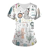 Working Uniforms Scrub Tops T-Shirts Patterned Crew Neck Undershirt Plus Size Short Sleeve T Shirts for Women