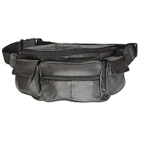 New Large Genuine Leather Waist Bag Fanny Pack with Two Cell Phone Pockets and Six Exterior Pockets