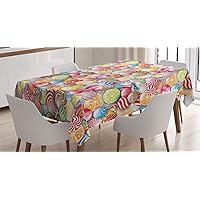 Ambesonne Colorful Tablecloth Decorative for Home and Kitchen Table Spiral Sugar Candys Lollypop Dessert Fun Girl Theme Print Rectangular Funny Cover for Dining Room Patio Decor 52