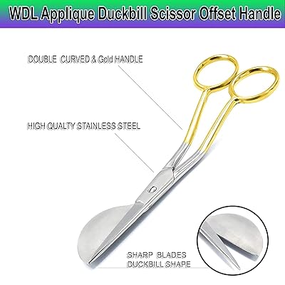 6 inch Stainless Steel Applique Duckbill Scissors Blade with Offset Handle & 6 inch Machine Embroidery Double Curved Scissors Bundle