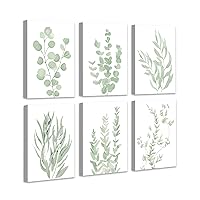 𝗗𝗿𝘀𝗼𝘂𝗺 Botanical Eucalyptus Canvas 𝗙𝗿𝗮𝗺𝗲𝗱 Wall Art 12”x 16” Large Boho Plant Wall Decor for Bedroom Minimalist Prints for Living Room Light Green Botanical Art Painting for Office Eucalyptus Leaf