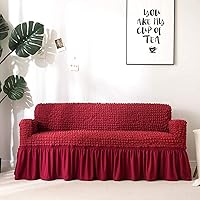 Solid Color Sofa Slipcovers,Universal Elegant Stretch Sofa Covers,3D Lattice Couch Covers with Skirt Furniture Protector-F 1 Seater 70-120cm(28-47inch)