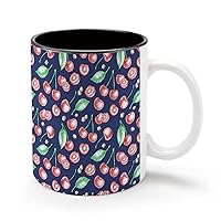 Cherry Blossom Pattern 11Oz Coffee Mug Personalized Ceramics Cup Cold Drinks Hot Milk Tea Tumbler with Handle and Black Lining