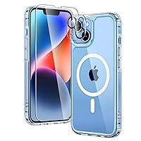 TAURI Magnetic for iPhone 14 Plus Case Clear, Compatible with Magsafe [Yellowing Resistant] with 2X Screen Protector + 2X Camera Lens Protector, [Military Grade Protection] Slim Case for 14 Plus