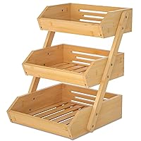 Large 3 Tier Bamboo Fruit Basket Stand for Kitchen Countertop – Fruit Holder – Perfect for Bread, Vegetables, Produce, Home Storage and Display