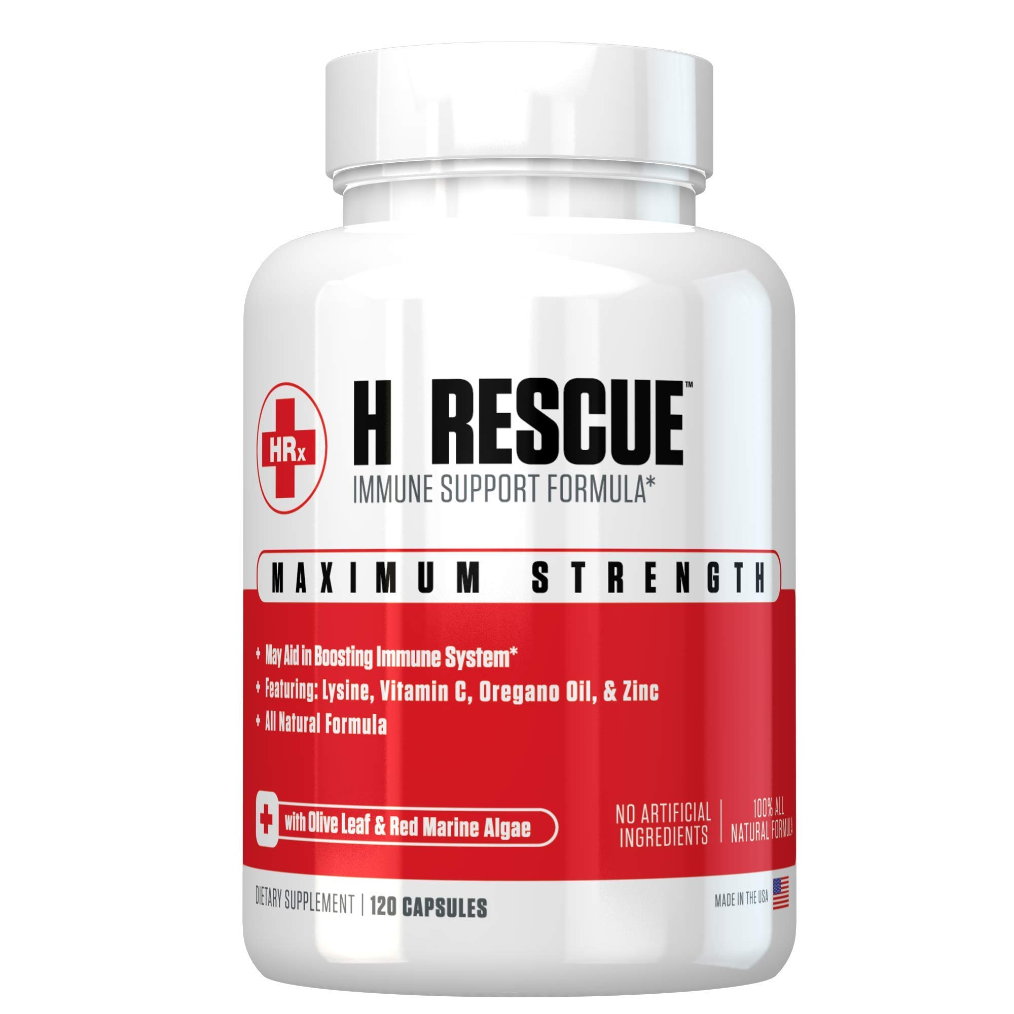 H Rescue Immune Support Formula, Lysine, Zinc, Vitamin C, Oregano Oil, 120 Caps