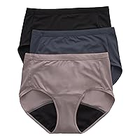 Hanes Women's Comfort, Leaks Period Underwear Pack, Light Protection, 3-Pack, Brief, Dark Neutrals, 7