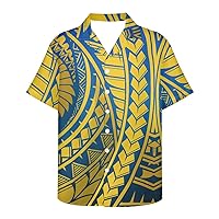 JooMeryer Mens American Samoa Polynesian T-Shirt Short Sleeve Cuban Collar Button Down Tee Shirts