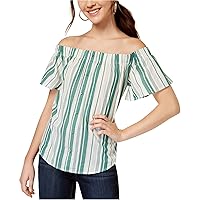 Seven Sisters Womens Decorative Buttons Off The Shoulder Blouse