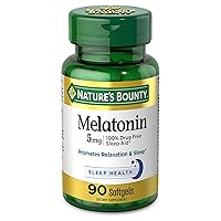 Nature's Bounty Melatonin, 100% Drug Free Sleep Aid, Dietary Supplement, Promotes Relaxation and Sleep Health, 5mg, 90 Rapid Release Softgels