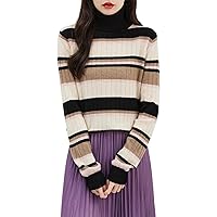 Turtleneck Sweater 100% Merino Wool Sweater Women's Fall Winter Pullover Warm Long Sleeve Knitted Top
