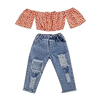 Toddler Baby Little Girls Clothes Off Shoulder Crop Tops and Ripped Jeans 2 Piece Pants Outfits Set