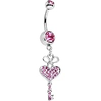 Body Candy Stainless Steel Pink Accent Have a Heart Hold the Key Dangle Belly Ring