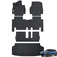 Floor Mats & Trunk Mat for KIA EV9 2024 7-Seats Version（Not Fit for 6-Seats Version）, 1st & 2nd & 3rd Rows Full Set with Cargo Liner,TPE All Weather Protection Car Floor Liners-Black