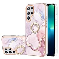 CCSmall Marble Pattern Case for Samsung Galaxy S22 Ultra, Built-in 360 Rotatable with Ring Holder Kickstand Slim Shockproof Bumper Phone Case Cover for Samsung Galaxy S22 Ultra DLS Rose Gold