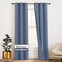 RYB HOME Acoustic Curtains Blackout Privacy Window Treatment Thermal Insulating 3-in-1 Curtain Set for Baby Nursery Bedroom Living Room Room Divider Panels, W 42 x L 84 inches, Stone Blue, 1 Pair