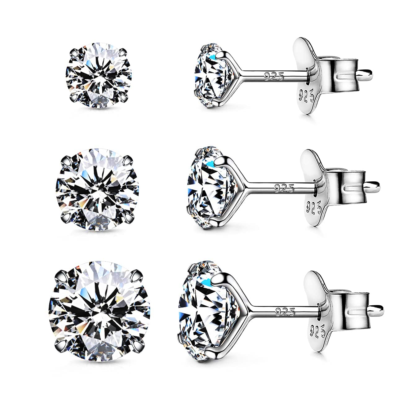 925 Sterling Silver Earrings, Cubic Zirconia Earrings Studs, Diamond Stud Earrings for Women Girl
