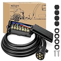 Nilight Heavy Duty 7 Way Inline Trailer Plug with 7 Gang Junction Box - 8 Feet, Trailer Connector Cable Wiring Harness with Weatherproof Junction Box Suitable for RV Automotives Cars,2 Years Warranty