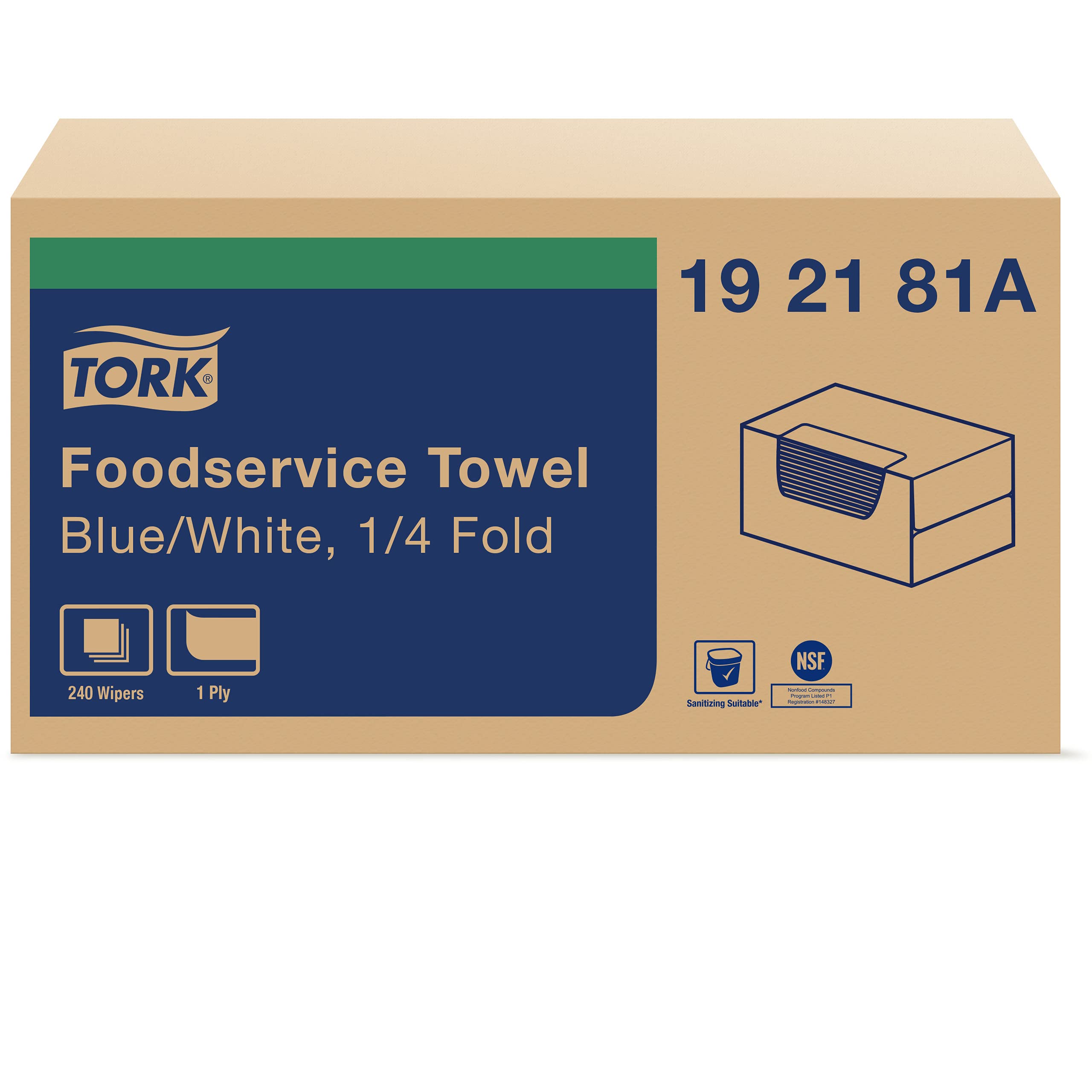 Tork Foodservice Cleaning Towel Blue/White Self Dispensing, 1/4 Folded, 1 x 240 Cloths, 192181A