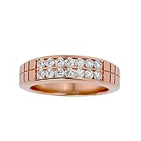 Certified Channel Setting Diamond Ring in 18K White/Yellow/Rose Gold with 14 pcs Round Cut Natural Diamond Wedding Ring for Women, Girl and Ladies | Bridal Ring for Her (0.82 Ct, IJ-SI)