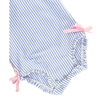 RuffleButts Baby/Toddler Girls Seersucker Long Sleeve One Piece Rash Guard Swimsuit with UPF 50+ Sun Protection
