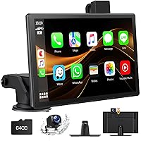 9'' Wireless Carplay Screen for Car with 2.5K Dash Cam, 1080p Backup Camera, Portable Car Stereo with Apple Carplay Android Auto, Mirror Link, Loop Recording,GPS Navigation,Bluetooth