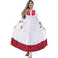 Jessica-Stuff Printed, Embroidered Rayon Blend Stitched Anarkali Gown (White) (1032)