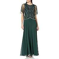 J Kara Women's Flutter Sleeve Mock 2 Piece Embellished Sequin Flare Long Dress