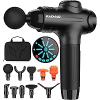 RAEMAO Massage Gun Deep Tissue, Father Day Gifts, Back Massage Gun for Athletes for Pain Relief Attaching 10 PCS Specialized Replacement Heads, Percussion Massager with 10 Speeds & LED Screen,Black