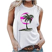 Tank Tops Women's Fashion Casual Tees Summer Printed Sleeveless Blouse Round Neck Slim Pullover Tops