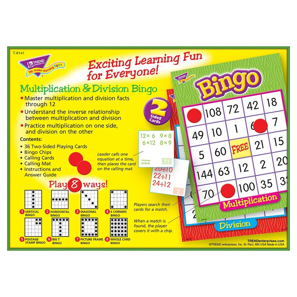 Trend Enterprises: Multiplication & Division Bingo Game, Exciting Way for All to Learn, 2 Games in One! Play 8 Different Ways, Great for Classrooms and at Home, 2 to 36 Players, for Ages 9 and Up