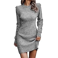 Beach Dresses for Women Women's Round Neck Solid Color Long Sleeves High Waist Tight Corset Casual Holiday Dress