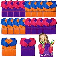 Janmercy 18 Pcs Kid Art Smocks Toddler Painting Apron Child Art Smock Long Sleeve with Pocket for Eating Craft, Age 5-8 Years
