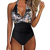 SUUKSESS Women Sexy Tummy Control One Piece Swimsuits Halter Push Up Bathing Suits