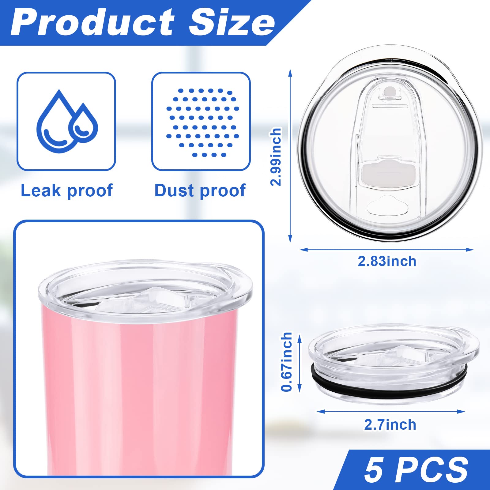 Skinny Replacement Lids Tumbler Replacement Lids Plastic Splash Resistant Lids Covers Spill Proof Skinny Tumbler Lid Clear Cup Covers for Mouth Tumbler Cooler Cup (5 Pack, 20 oz)