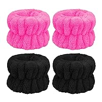 Face Washing Wristbands-Absorbent Wristband for Washing Face Microfiber Wrist Wash Band Towel, Makeup Skincare Prevent Liquids Spilling Down Arm (Black, Rose Red)