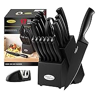 Marco Almond® Kitchen Knife Set with Block and Sharpener MA23, 17 Pieces Knife Block Set Stainless Steel Chef Black Knives Set for Kitchen