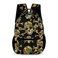 Military Camouflage Skull Print Backpack Causal Daypack Lightweight Laptop Backpack for Men Women 12.6 X 5.9 X 16.2 Inch
