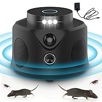 Upgraded Rodent Repellent Indoor, 360° Ultrasonic Pest Repeller with 9 Strobe Lights & PIR, Effectively Repel Mouse/Squirrel/Roach/Spider/Bat for Attics, Houses, Barns, Family and Pets Safe