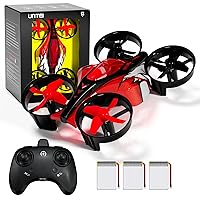 2 In 1 Mini Drones for Kids Remote Control Drone with Land Mode or Fly Mode, LED Lights,Auto Hovering, 3D Flip,Headless Mode and 3 Batteries,Toys Gifts for Boys Girls (Red)