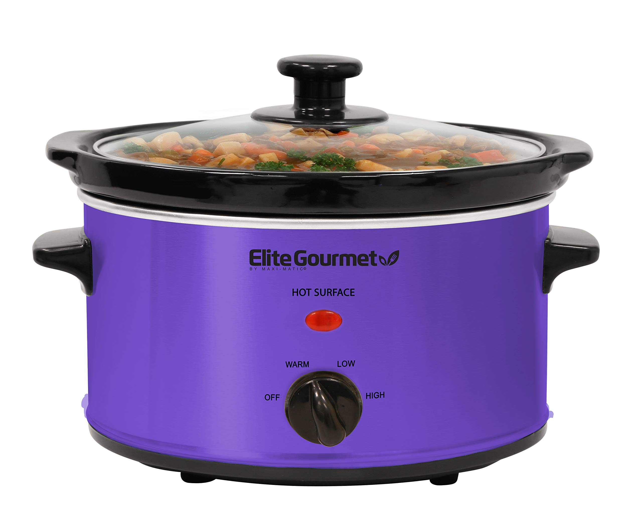 Elite Gourmet MST-275XP Electric Oval Slow Cooker, Adjustable Temp, Entrees, Sauces, Stews & Dips, Dishwasher Safe Glass Lid & Crock (2 Quart, Purple)